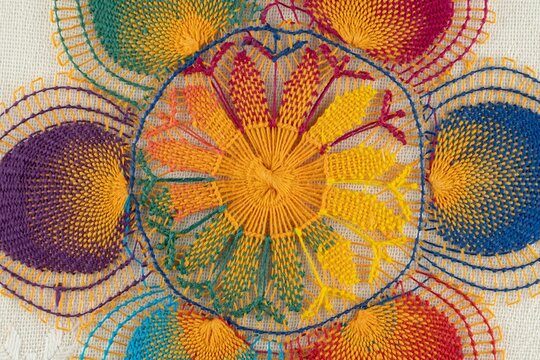 Macro Shot of a Rainbow Nanduti Lace Medallion