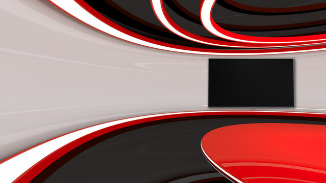 Tv studio. Red Studio. Red backdrop. News studio. News room. The perfect backdrop for any green screen or chroma key video or photo production. Breaking news. 3d rendering.