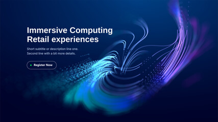 Background abstract ai and data wave network with tech intelligence digital. Blue 3d flow and ripple line sustainable with bg concept neon. Voice technology sound and dot business cyber. © RDVector