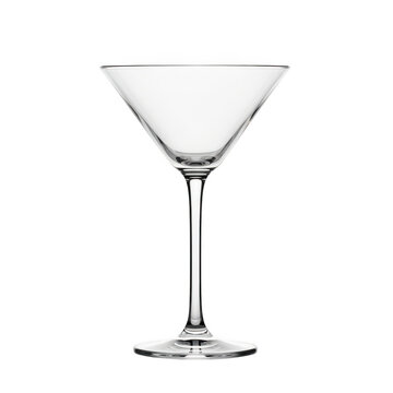 A clear martini glass on a white background