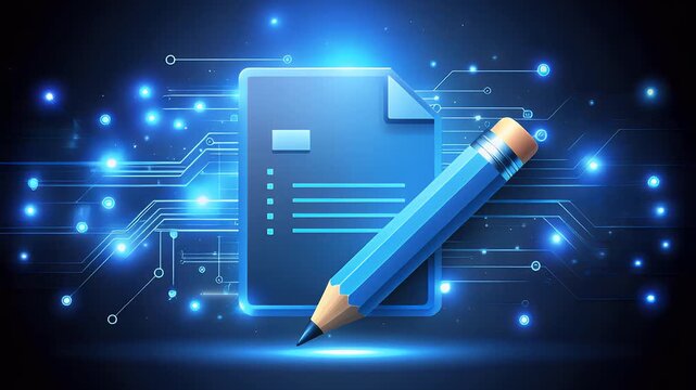 Digital document management concept with a pencil and circuits in a modern design for business and technology use.