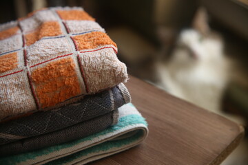 towels on a wooden table