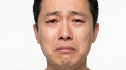 Obraz premium A portrait of a crying man with tears running down his face. His expression shows sadness and emotional distress