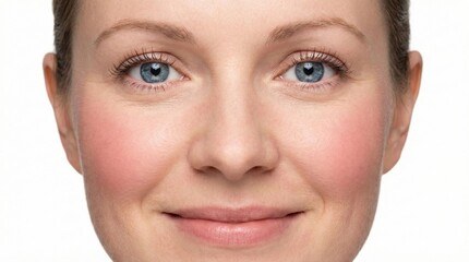 Obraz premium Close-up of a smiling woman's face showing beauty and serenity