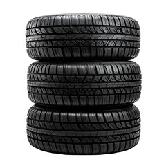 Stacked tires in black, tread details visible against a neutral, seamless background
