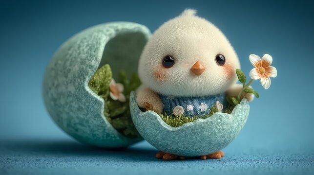 Cute Easter Bunny on Colorful Egg in 3D Pop Art Style, Spring Holiday Celebration