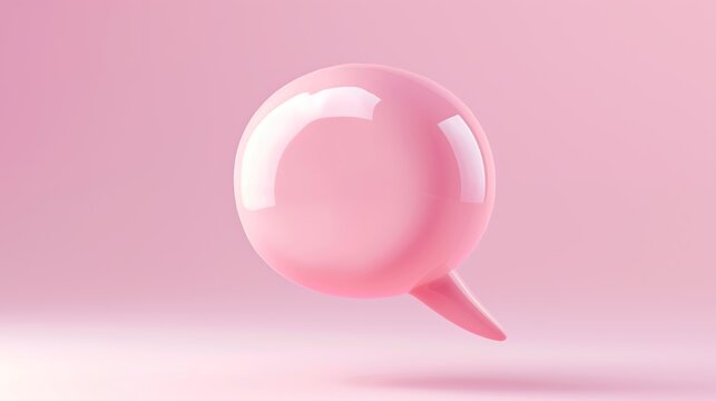 A vibrant 3D glossy pink speech bubble icon floating in a pink space, perfect for social media and communication designs.