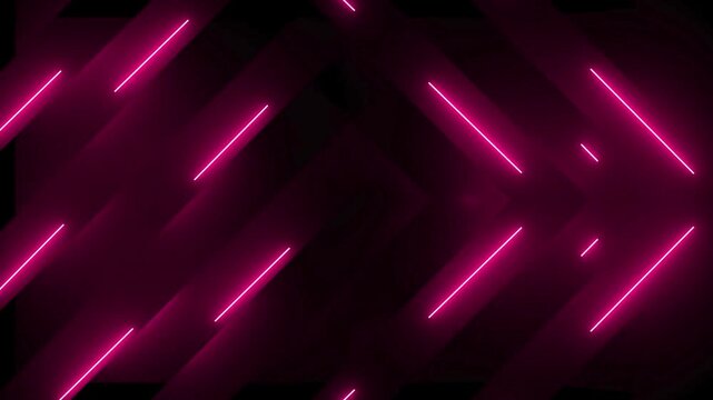 Abstract pink neon lines moving in a directional arrow pattern across a dark background create a vibrant and energetic digital motion graphic.