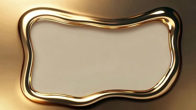 Golden abstract metallic frame shape floating in soft light.