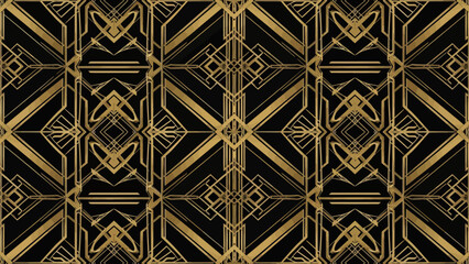 Luxury gold geometric art deco pattern on black background illustration, vector, Premium black and gold ornamental geometric backdrop