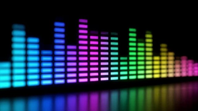 Abstract colorful digital sound wave frequency spectrum equalizer background.
