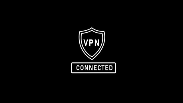 VPN, Virtual private network protocol line animation of VPN icon on a virtual screen for connecting to VPN network. Cyber security system with shield icon