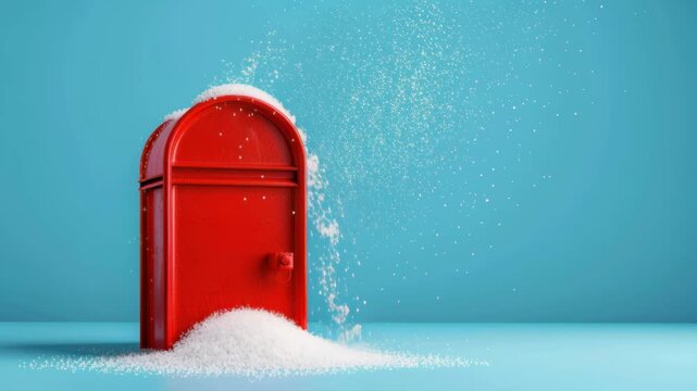 Red Mailbox in Winter: A vibrant red mailbox stands against a wintery scene with snow elegantly cascading down, suggesting a moment of cold and wonder.