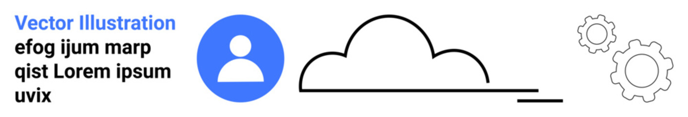 Technology integration, cloud computing, user profiles, digital storage, data systems, innovative solutions. Blue user profile icon, cloud outline gears functionality. Cloud computing and user