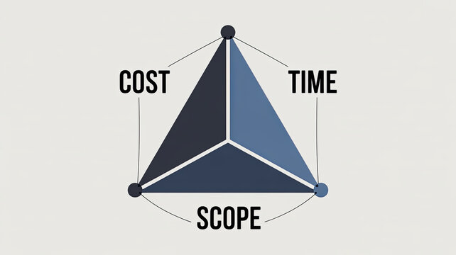 Cost, Time and Scope: Depicting the essence of project management: balancing cost, time, and scope for successful project delivery.