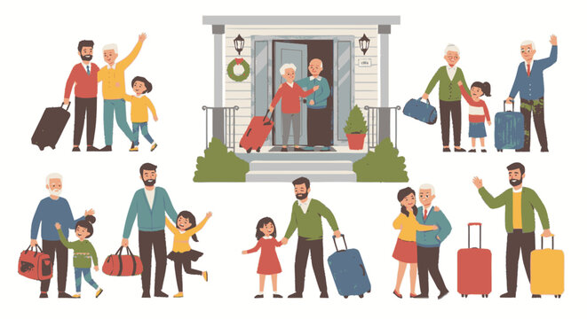 Family Traveling for Eid Al-Fitr Holiday Homecoming Illustration