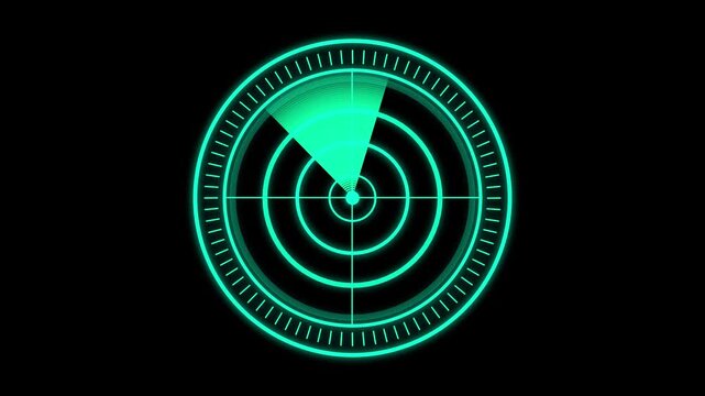 Animated glowing neon radar icon with rotating scan line and circular grid. Futuristic HUD style on dark background. Perfect for tracking, detection, navigation, security, military, and technology