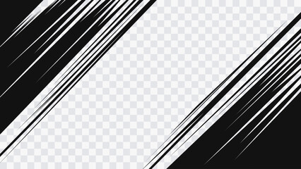 Dynamic black diagonal speed lines on transparent background. Abstract motion effect for comic style design, action scenes, banners and modern graphic layouts. © Oleg