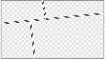 Obraz premium Graphic novel page layout with multiple frames and clean borders. Comic storyboard template for cartoon and webtoon production.