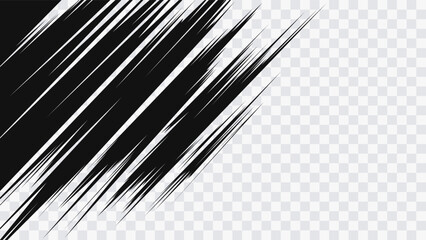 Abstract diagonal motion streaks in black on transparent background. Dynamic speed effect for comic style layouts, action graphics, sport banners and modern design compositions. © Oleg