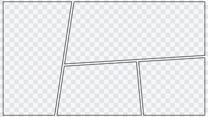 Minimal comic book page grid with dynamic diagonal panel. Manga template isolated for webtoon and cartoon design.