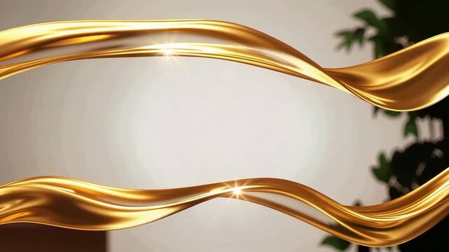 Golden Ribbon Waves Across a Contemporary Wall Artwork.