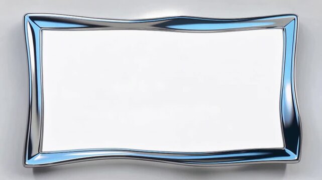 Shiny metal picture frame with reflective silver border in motion.