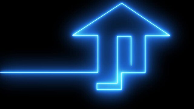 Animated neon outline home icon with glowing line style on dark background. Represents home, real estate, property, housing, smart home and navigation. Perfect for UI, app, web interface, dashboard