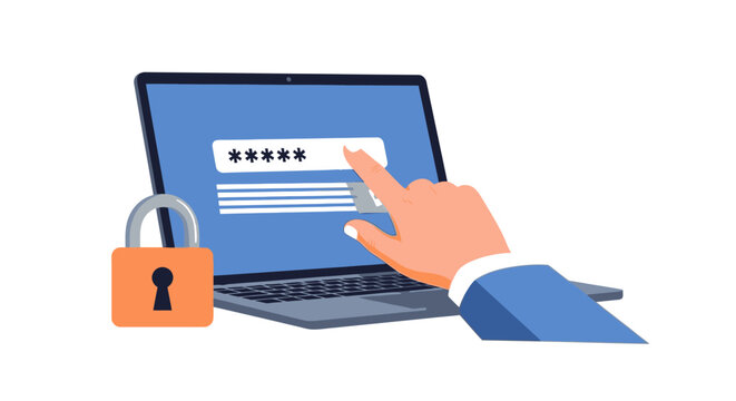 Secure online login with password and laptop.