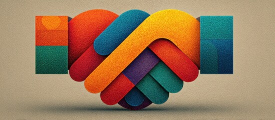 Colorful abstract handshake illustration, signifying cooperation and agreement