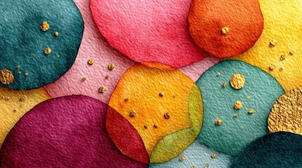 Abstract watercolor circles overlap with golden accents