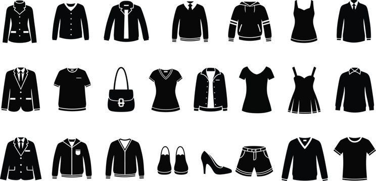 Collection of various black clothing items and accessories