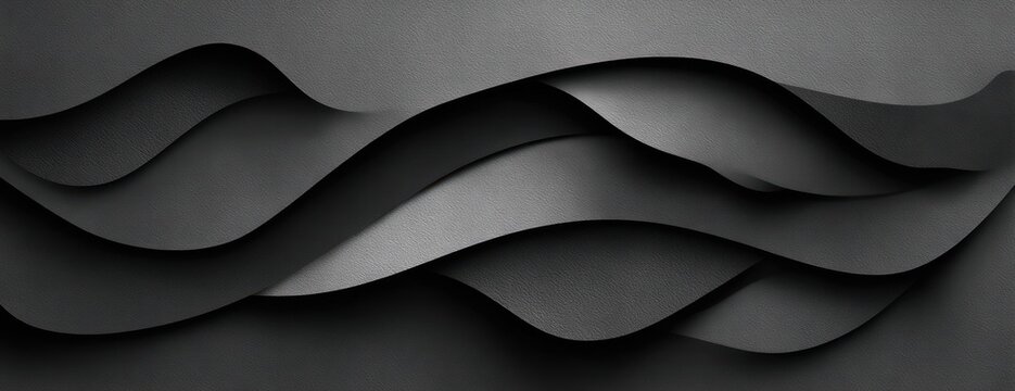 Abstract design featuring layered, dark gray wavy forms, showcasing depth and dimension.
