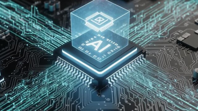 AI Processor Microchip on Digital Circuit Board. Futuristic Artificial Intelligence Technology Conce.