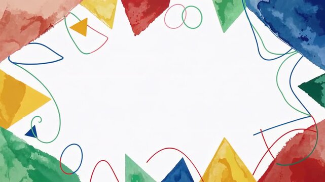 Colorful celebration banner frames with confetti and shapes.
