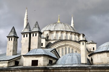 Obraz premium Architectural Detail of Nusretiye Mosque, Ottoman Baroque Columns and Arches, Istanbul