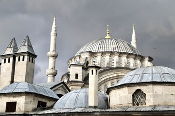 Obraz premium Architectural Detail of Nusretiye Mosque, Ottoman Baroque Columns and Arches, Istanbul