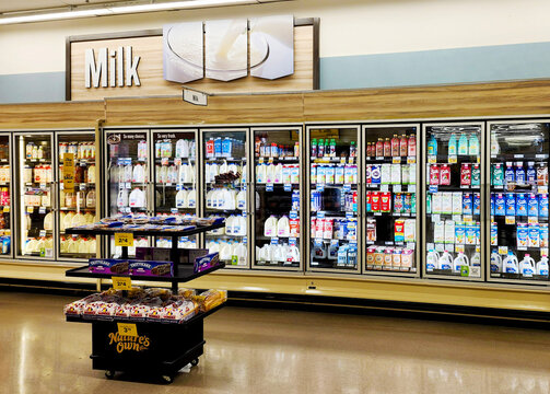 Food Lion grocery store milk section,  North Carolina, USA