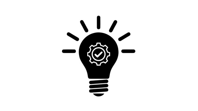 Vector illustration&nbsp;of light bulb with gear and check mark inside, symbol for successful idea, innovation, or solution on a transparent background