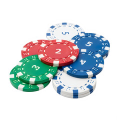 Colorful poker chips stacked in a neat pyramid arrangement