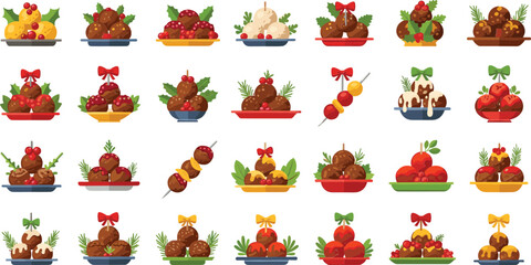 Fototapeta premium Delicious Christmas puddings with festive decorations and bows