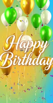 Happy Birthday Greeting Card with Balloons and Confetti