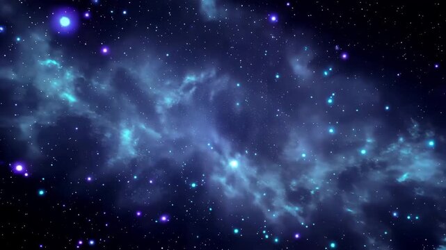 Endless drifting cosmic particles in deep space nebula, glowing purple and teal dust clouds swirling slowly with sparkle