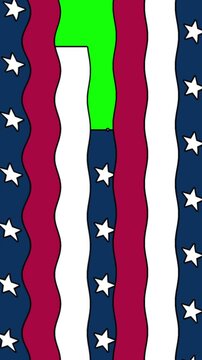 American flag with wavy red, white, and blue stripes wipe transition on green screen background, USA independence day 4th of july vertical video