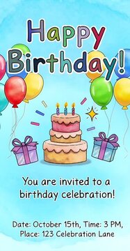 Colorful Happy Birthday Background with Party Decorations