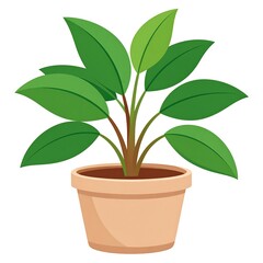 A vibrant, potted green plant illustration with multiple leaves, brown stem and beige pot. Clean, modern aesthetic