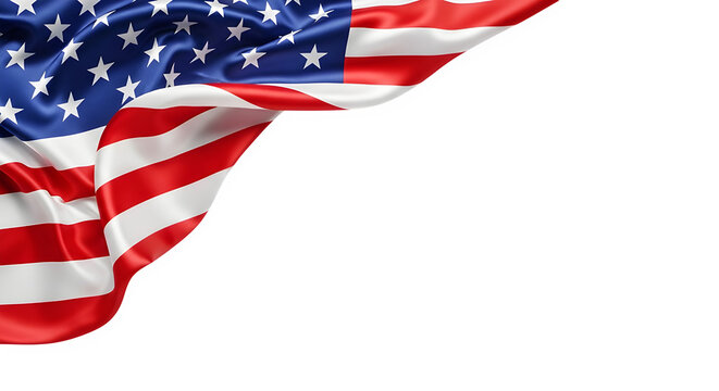 American flag isolated on transparent background waving freely