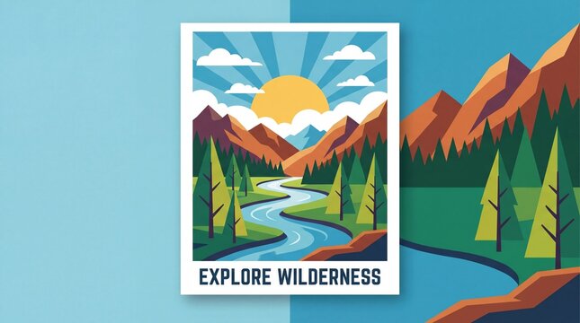Explore Wilderness Scenic Mountain River Landscape Poster.