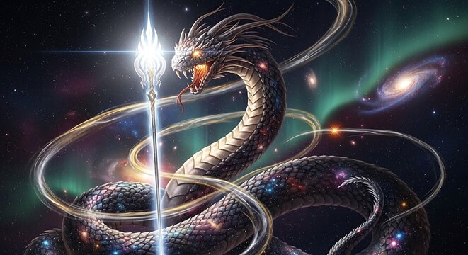Cosmic Serpent Guardian - A Celestial Dragon in the Galaxy.