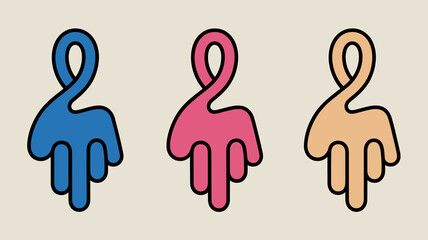 Three stylized ribbon symbols are displayed in blue pink and yellow hues against a light beige background representing awareness high quality professional detailed modern elegant stylish